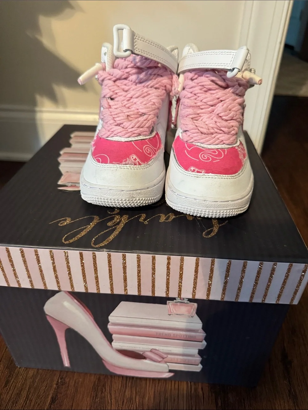 Nike Barbie Pink and White Girls' High-Top Sneakers